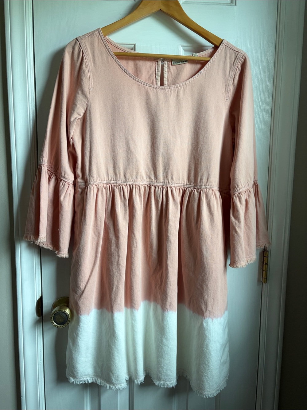 Womens Pink and White Two Tone Bell Sleeve Cotton Dress
